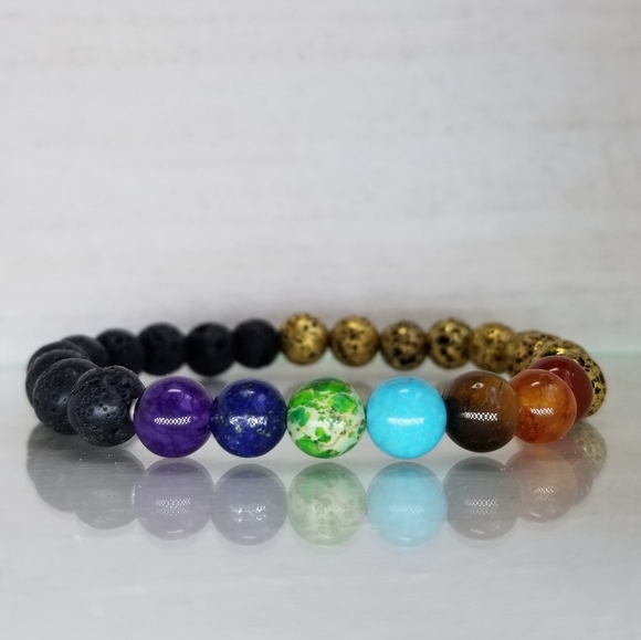 Black & Gold Yin & Yang 7 Chakra Healing Bracelet - Picture 3 of 10